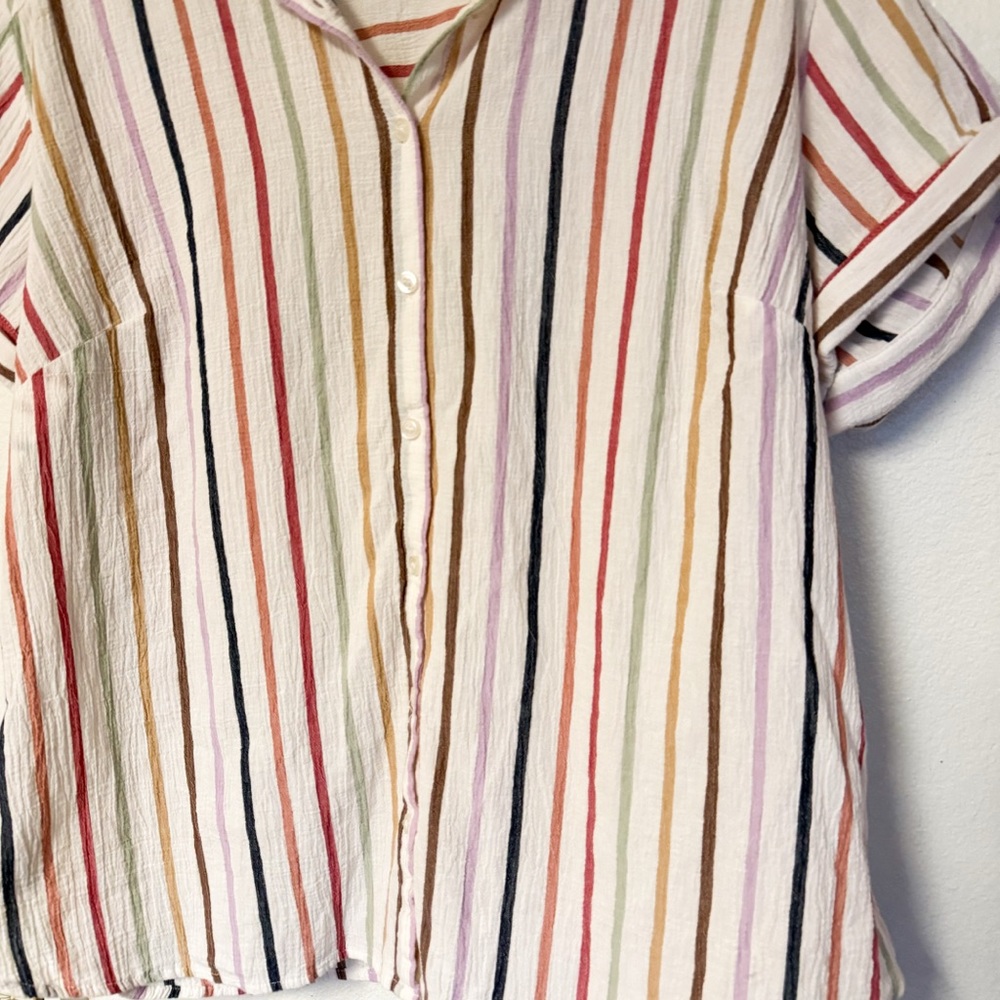 CJ Banks 100% Cotton Striped Button Down Shirt Coastal Cottagecore Top - Picture 3 of 6